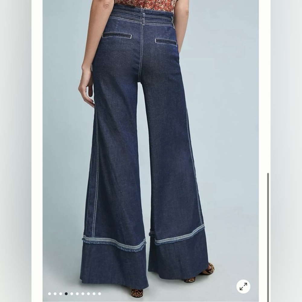 Anthropologie Pilcro High Waist Wide Leg Waist Tie Chambray Jeans size 25